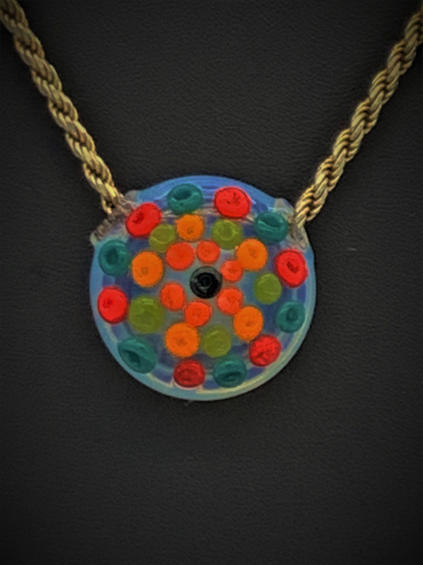 Mexican Huichol Bead Art Inspired Blown Hollow Borosilicate Glass Pendant