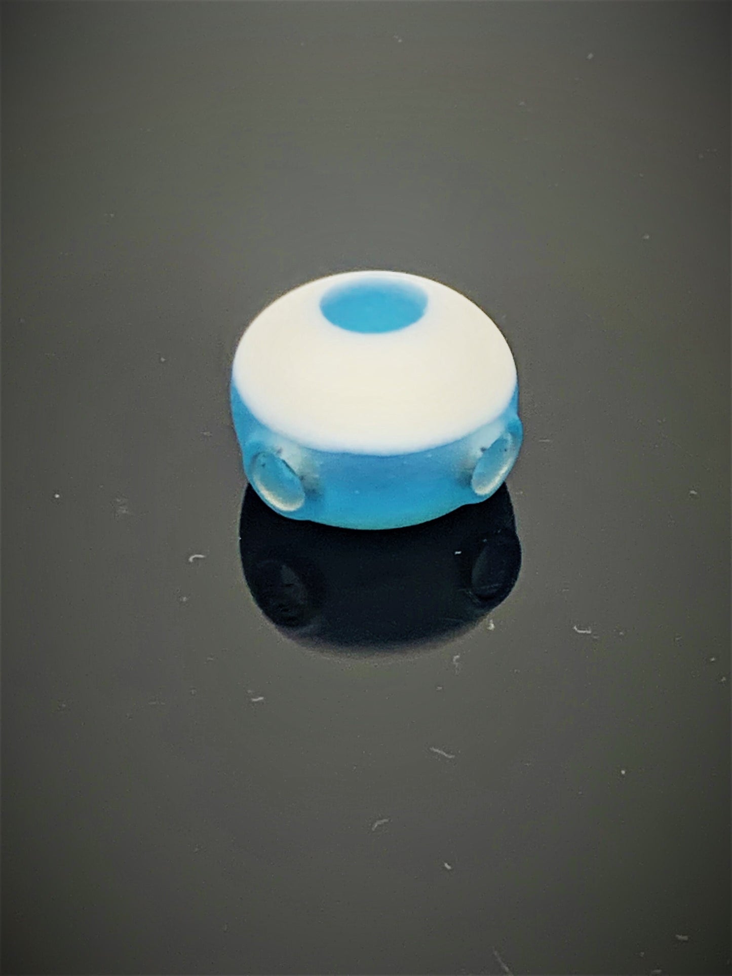 Handmade Glow In the Dark Aqua White with Marina Opalescent Blue Sandblasted Matte Blown Borosilicate Glass Pendant